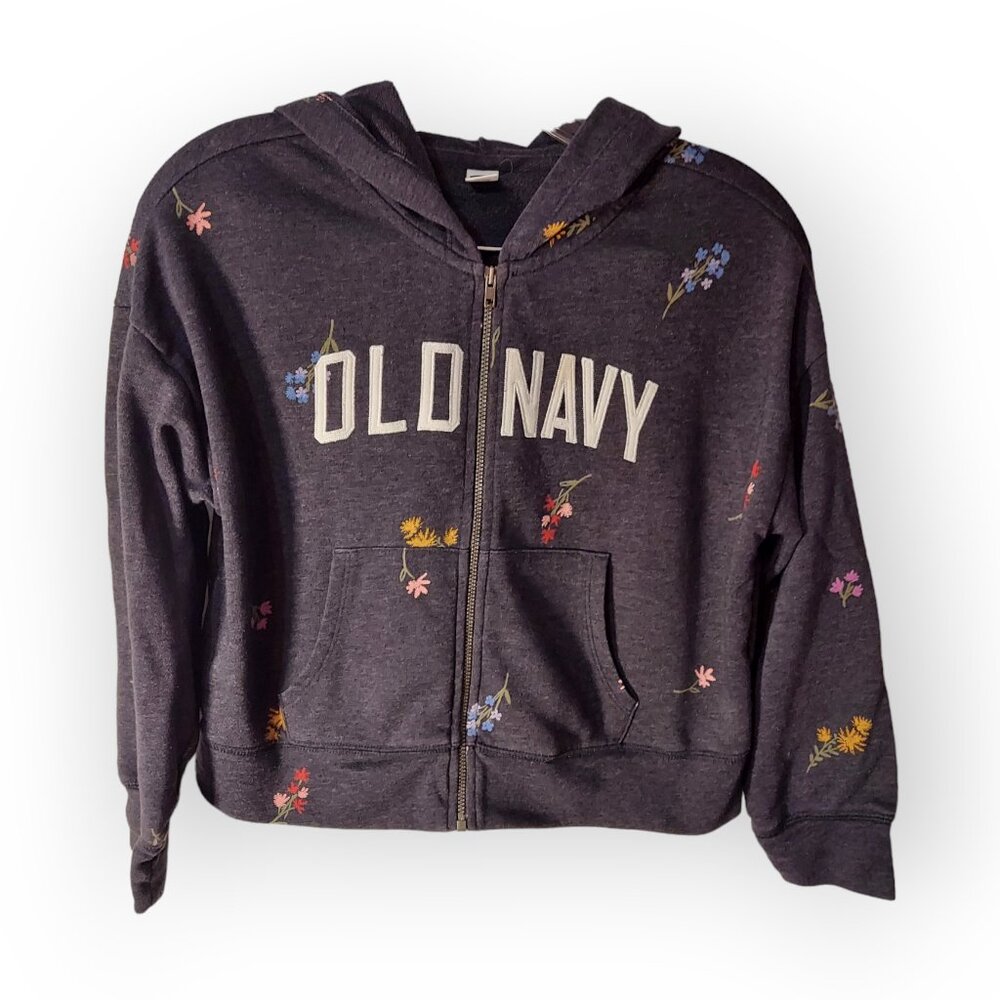 Girls Size 14/16 Old Navy Flower Crop Jacket Hoodie